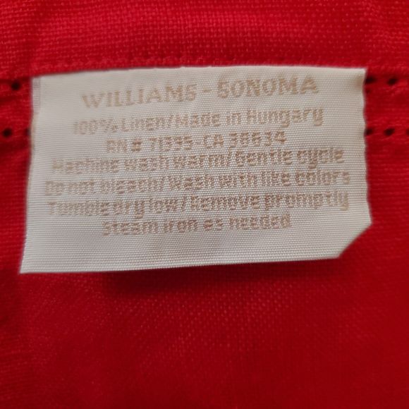 Williams Sonoma Red 100% Linen Hemstitch Rectangle Tablecloth 4 Napkins 70x90" - Picture 9 of 9